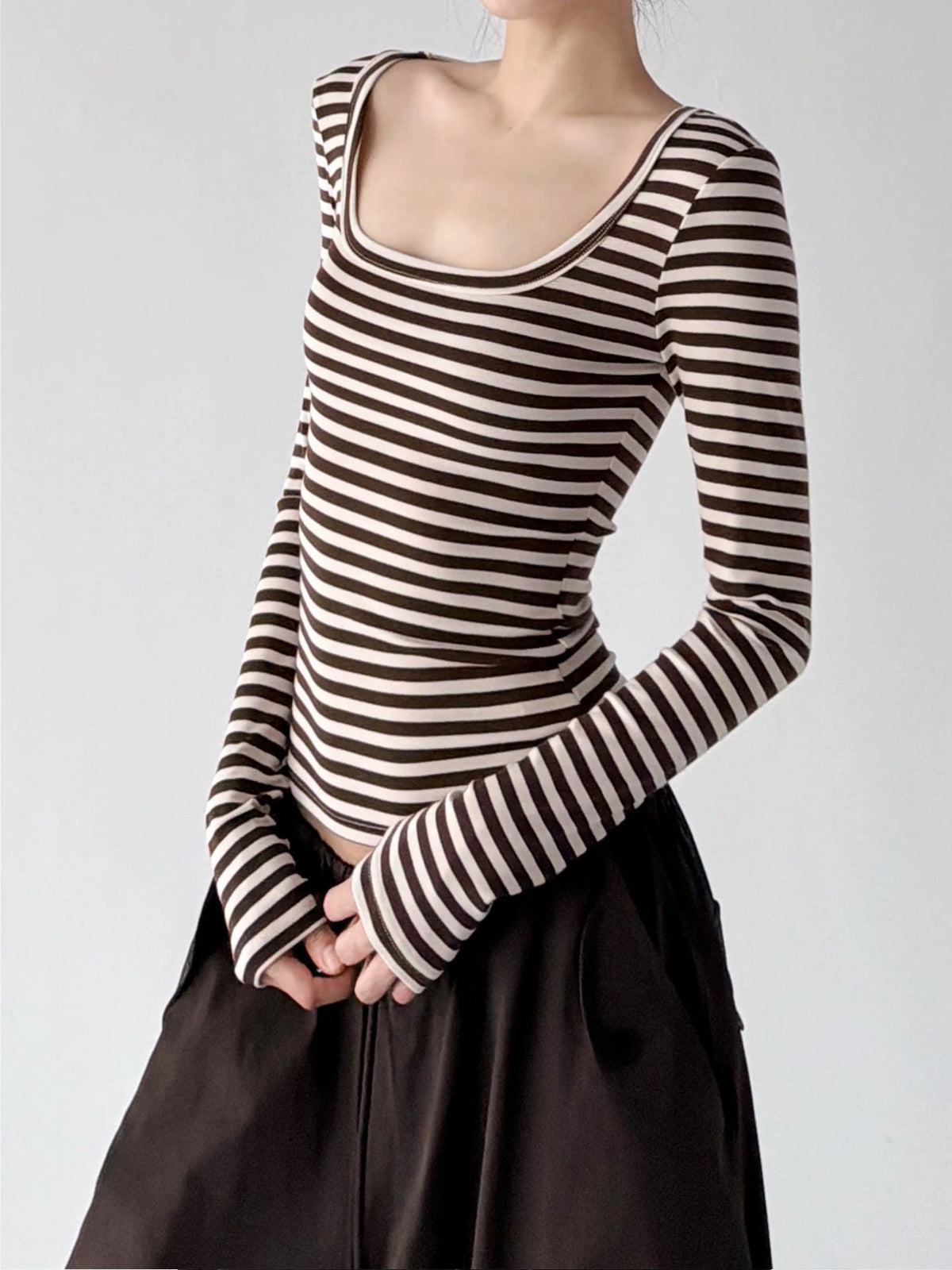 Scoop-Neck Striped Long-Sleeve T-Shirt - COPPING THREADS - CT ORIGINALS