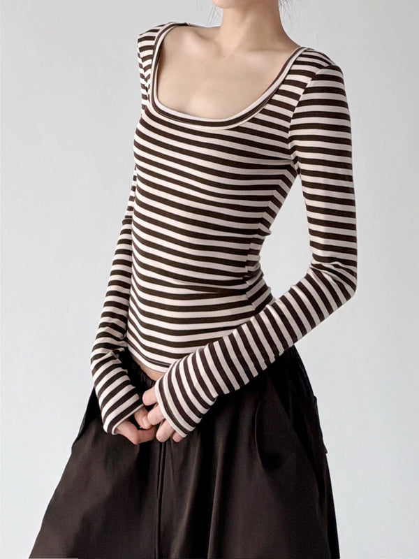 Scoop-Neck Striped Long-Sleeve T-Shirt - COPPING THREADS - CT ORIGINALS