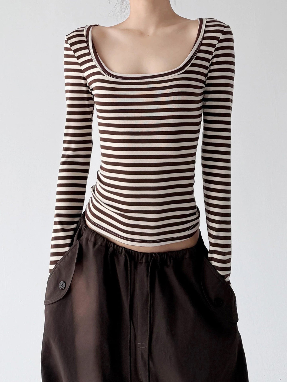 Scoop-Neck Striped Long-Sleeve T-Shirt - COPPING THREADS - CT ORIGINALS Main image