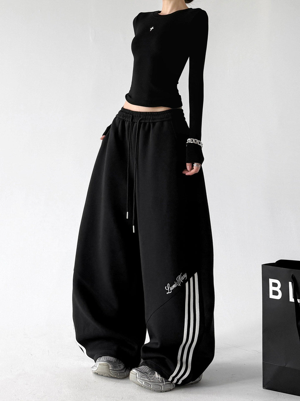 Script-Stripe Wide-Leg Sweatpants - CT66213 - COPPING THREADS - CT ORIGINALS