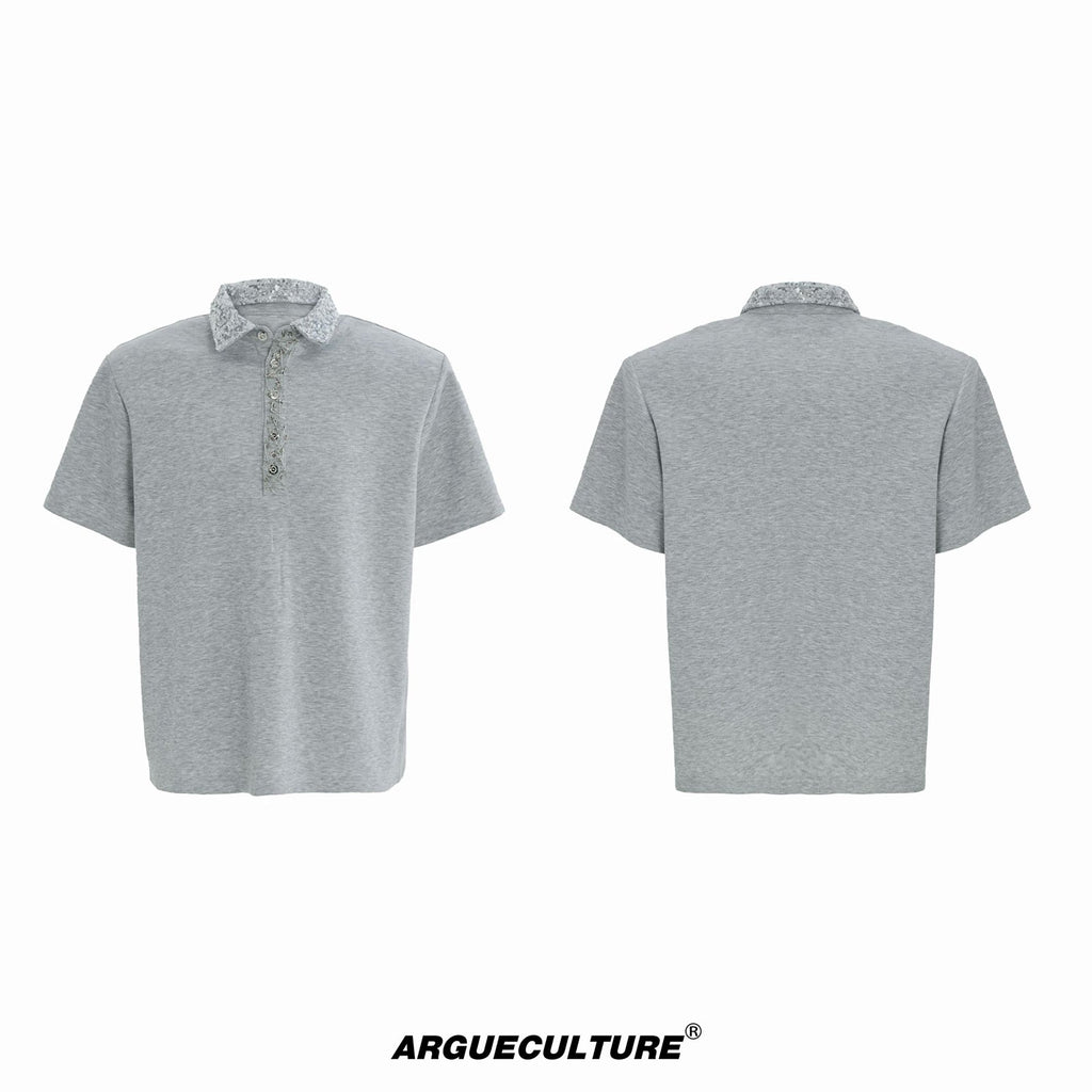 Sequin Square-Collar Pin-Detail Polo Shirt - COPPING THREADS - Argue Culture