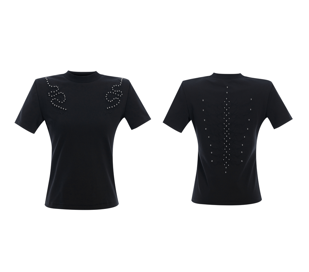 Sero Cotton Studded Spine Embroidered Tee - COPPING THREADS - ArguE CulturE