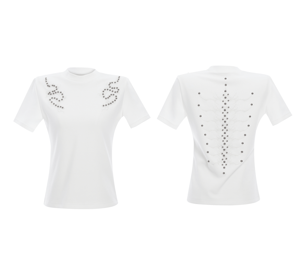 Sero Cotton Studded Spine Embroidered Tee - COPPING THREADS - ArguE CulturE