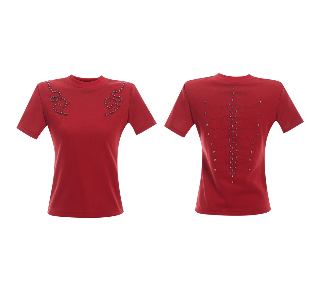 Sero Cotton Studded Spine Embroidered Tee - COPPING THREADS - ArguE CulturE