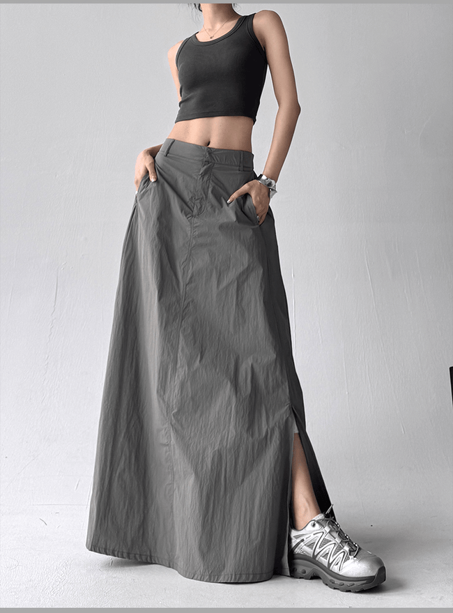 Side Slit High - Waist Utility A - Line Maxi Skirt - COPPING THREADS - CT Select Hover Image