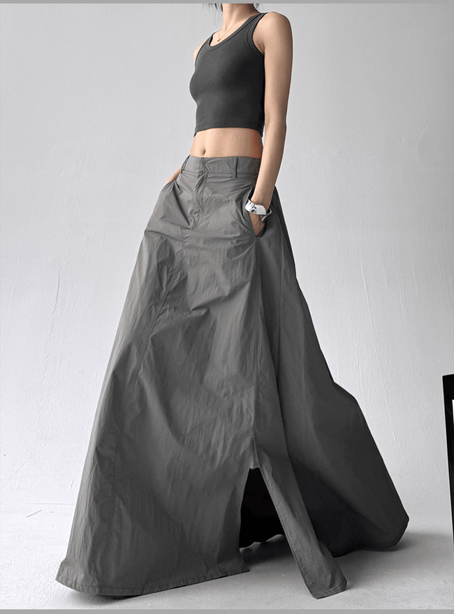 Side Slit High-Waist Utility A-Line Maxi Skirt Main Image