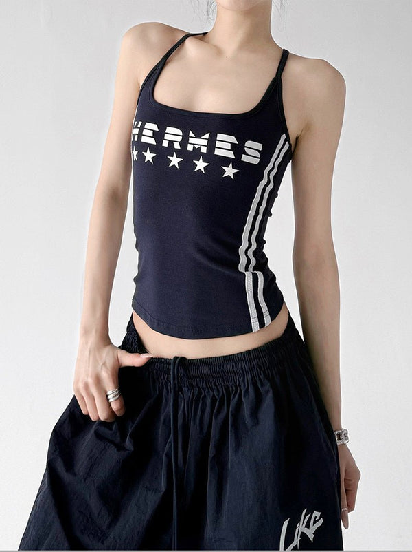 Side-Stripe Letter Print Tank Top - CT66114 - COPPING THREADS - CT ORIGINALS