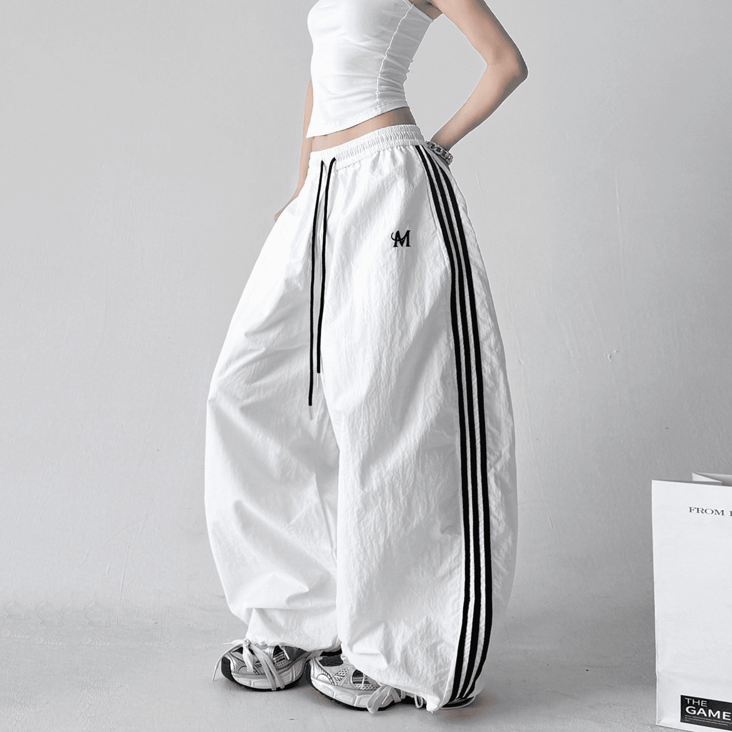Side Stripes Wide Leg Drawstring Pants - COPPING THREADS - CT Select