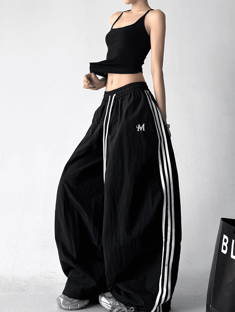 Side Stripes Wide Leg Drawstring Pants - COPPING THREADS - CT Select