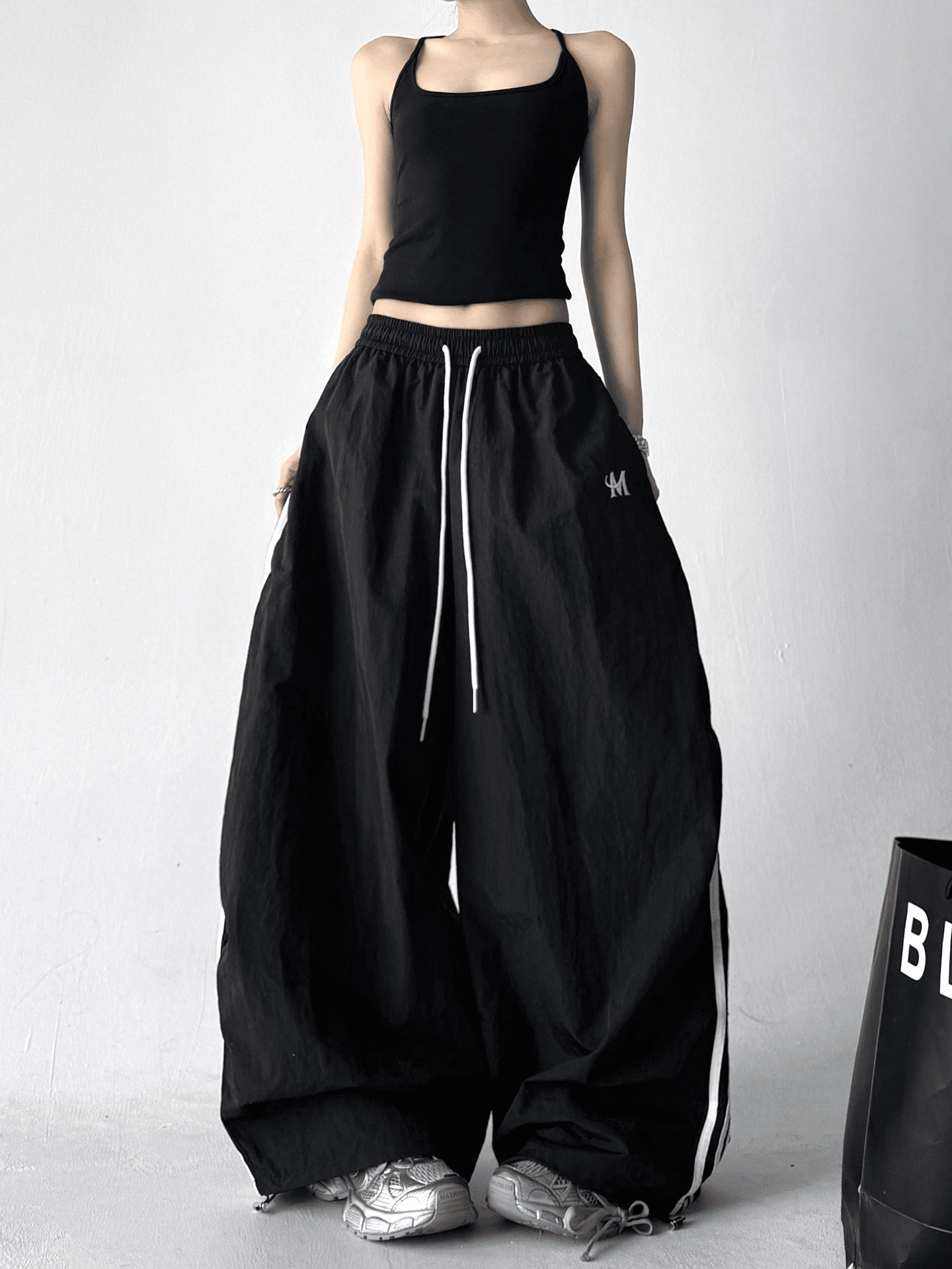 Side Stripes Wide Leg Drawstring Pants - COPPING THREADS - CT Select