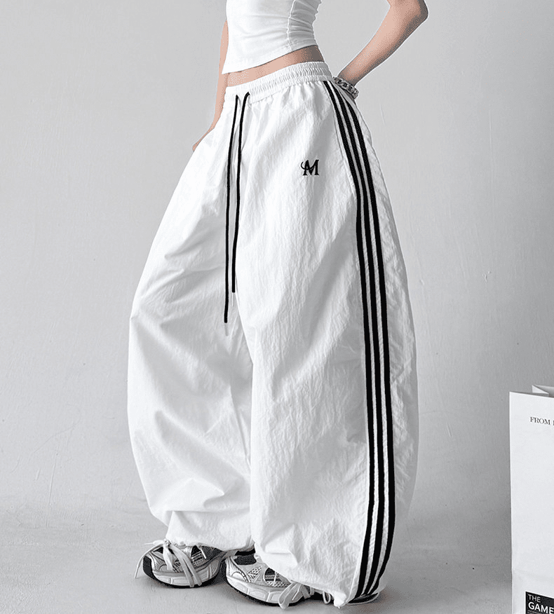 Side Stripes Wide Leg Drawstring Pants - CT6617 Secondary image