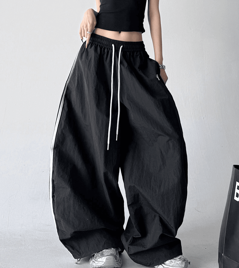 Side Stripes Wide Leg Drawstring Pants - COPPING THREADS - CT Select