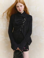 Silver Buckle Accents Fuzzy Knit Asymmetrical Placket Sweater - COPPING THREADS - SALTHE