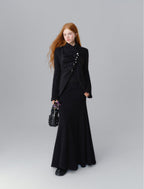 Silver Buckle Accents Fuzzy Knit Asymmetrical Placket Sweater - COPPING THREADS - SALTHE