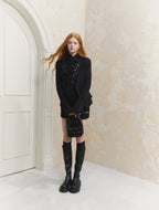 Silver Buckle Accents Fuzzy Knit Asymmetrical Placket Sweater - COPPING THREADS - SALTHE