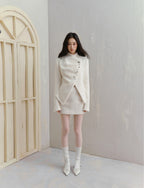 Silver Buckle Accents Fuzzy Knit Asymmetrical Placket Sweater - COPPING THREADS - SALTHE