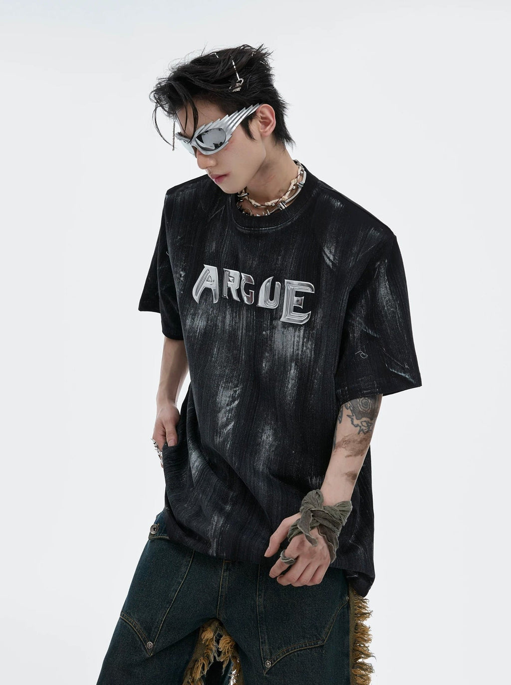 Silver-Finish Logo Padded-Shoulder T-Shirt - COPPING THREADS - Argue Culture