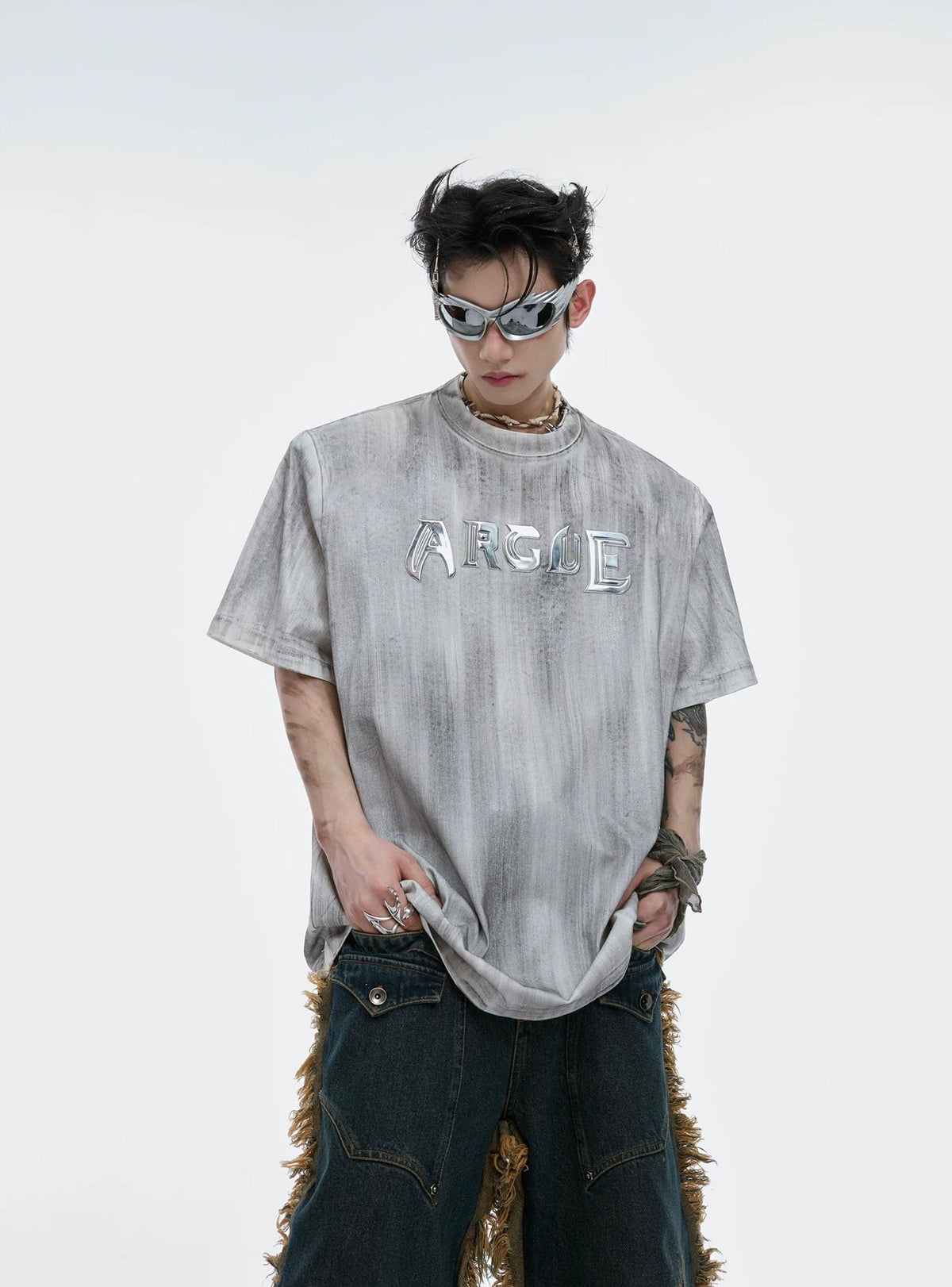 Silver-Finish Logo Padded-Shoulder T-Shirt - COPPING THREADS - Argue Culture
