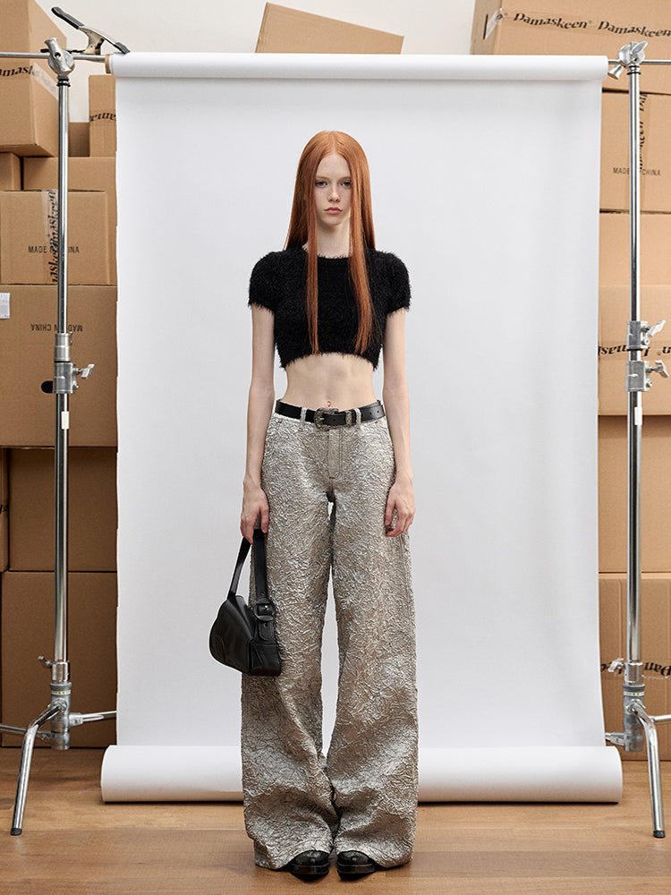 Silver Glossy Crinkle Wide - Leg Pants - COPPING THREADS - CT Select