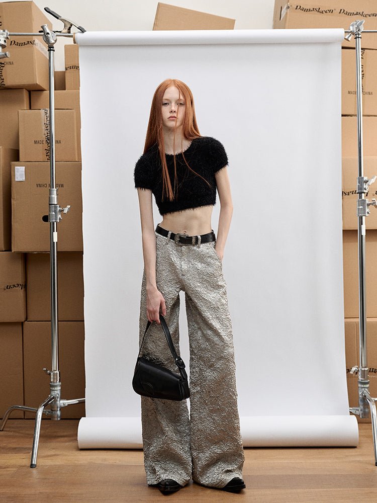 Silver Glossy Crinkle Wide - Leg Pants - COPPING THREADS - CT Select