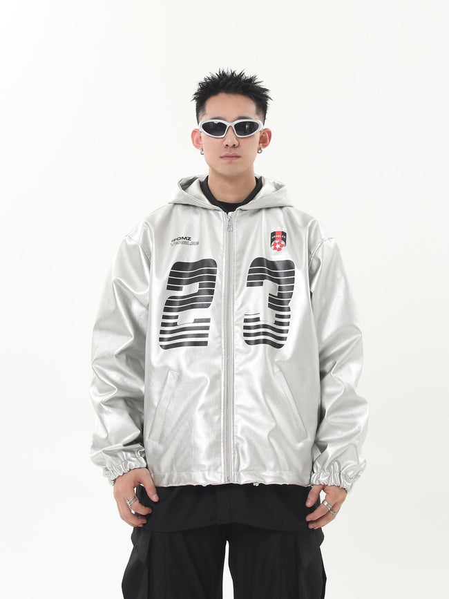 Silver PU Leather Racing Jacket - COPPING THREADS - CHICISLAND Hover Image