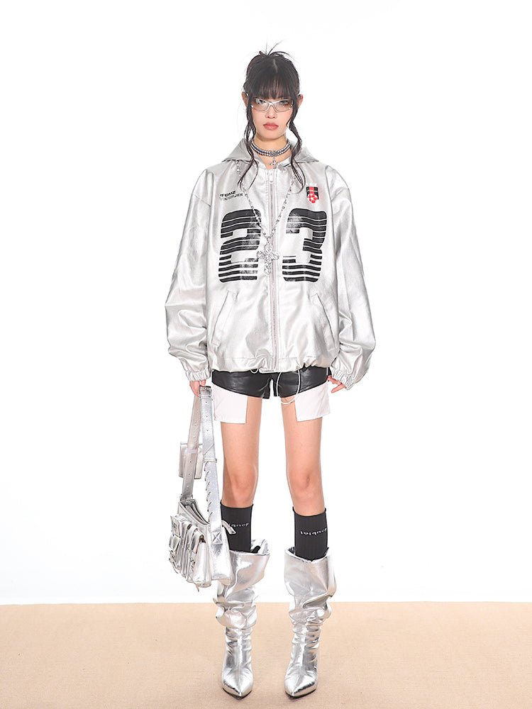 Silver PU Leather Racing Jacket - COPPING THREADS - CHICISLAND