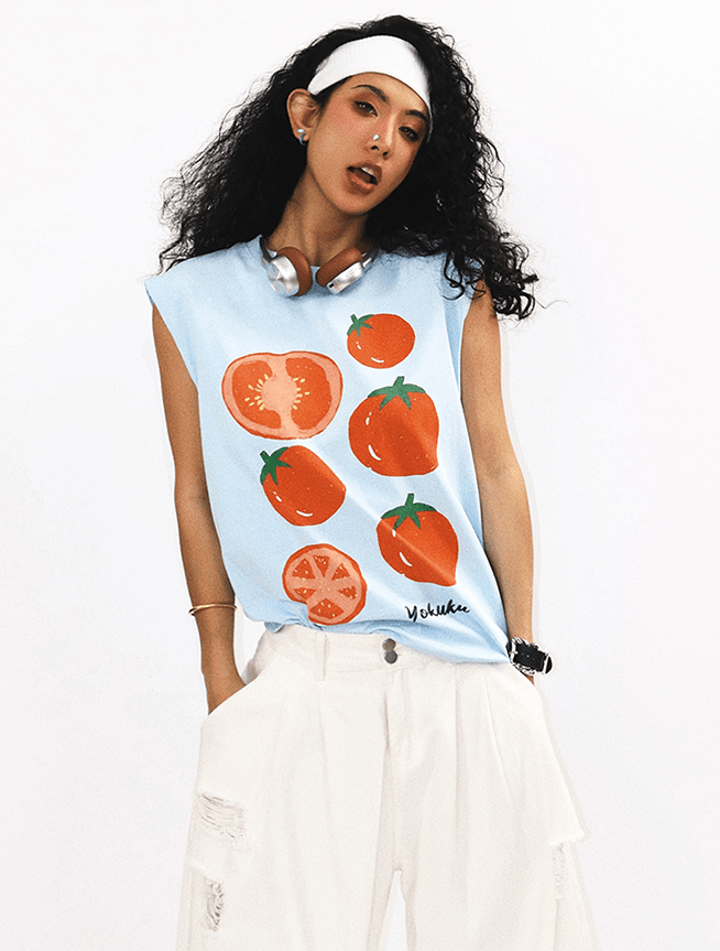 Sleeveless Tomato Print Tank Top - COPPING THREADS - Yokuku