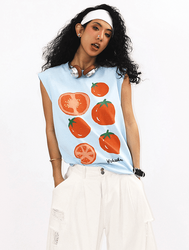 Sleeveless Tomato Print Tank Top - COPPING THREADS - Yokuku Hover Image