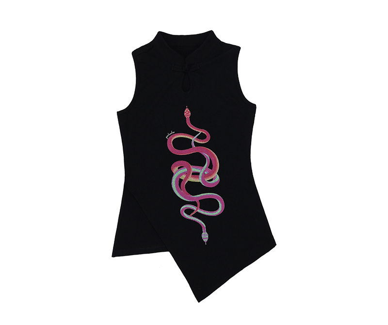 Snake Print Qipao - Inspired Sleeveless Tank - COPPING THREADS - Yokuku