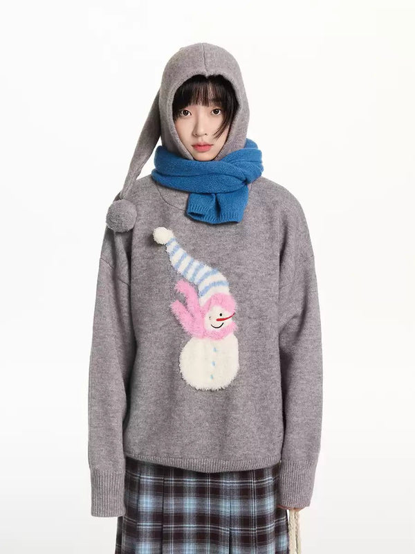 Snowman Elf Embroidered Pom - Pom Jacquard Sweater - COPPING THREADS - CT Select