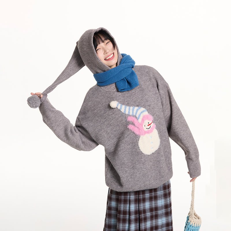 Snowman Elf Embroidered Pom - Pom Jacquard Sweater - COPPING THREADS - CT Select