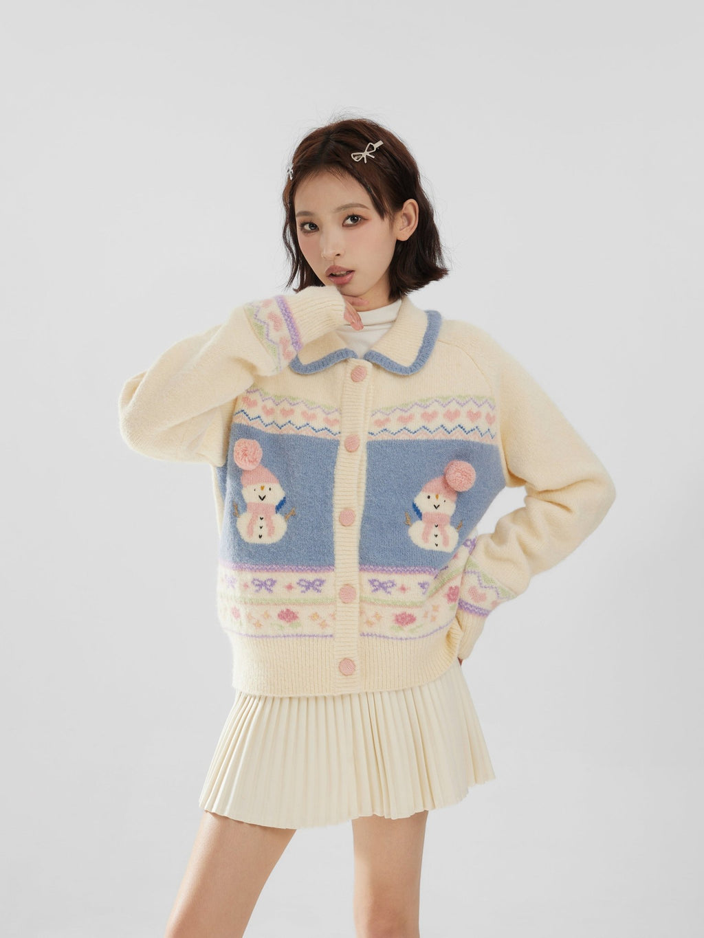 Snowman Print Shawl Collar Knit Sweater - COPPING THREADS - CT Select