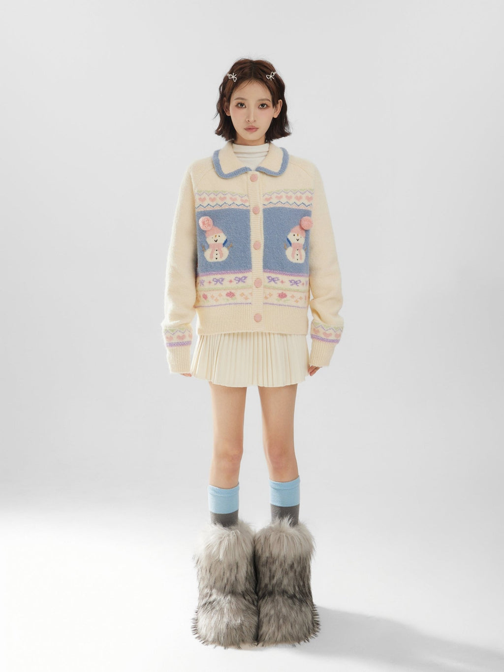 Snowman Print Shawl Collar Knit Sweater - COPPING THREADS - CT Select