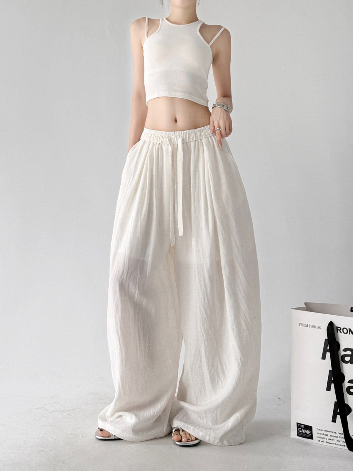 Soft-Volume Drawstring Wide-Leg Pants - CT66167 - COPPING THREADS - CT ORIGINALS