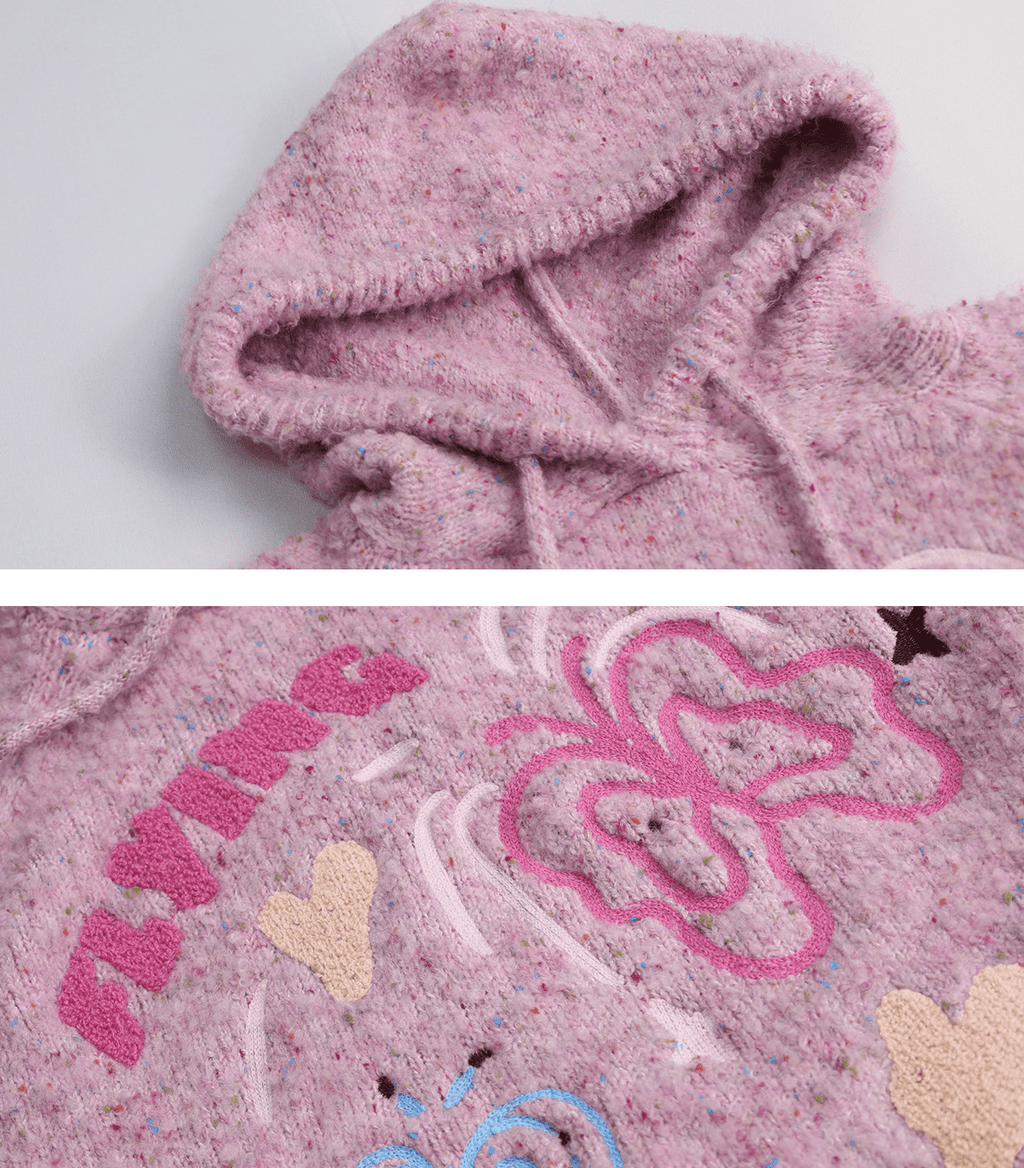 Speckled Jacquard Knit Butterfly Hoodie - COPPING THREADS - CHICISLAND