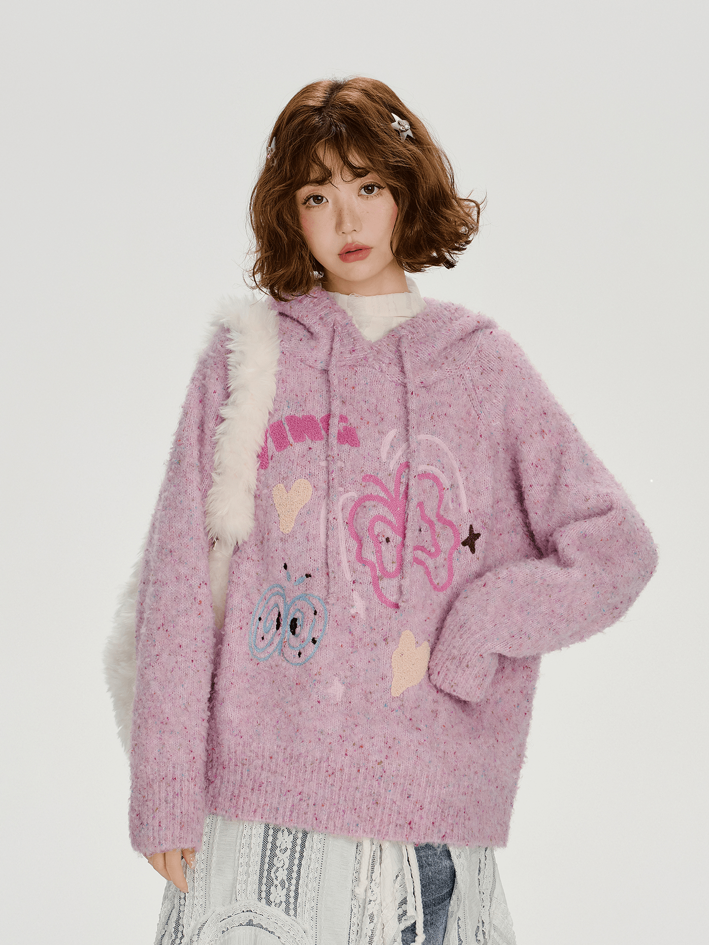 Speckled Jacquard Knit Butterfly Hoodie - COPPING THREADS - CHICISLAND Main image