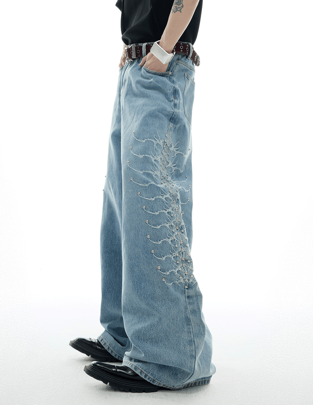 Spine Stud Embroidered Wide - Leg Washed Jeans - COPPING THREADS - ArguE CulturE