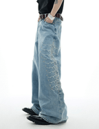Spine Stud Embroidered Wide - Leg Washed Jeans - COPPING THREADS - ArguE CulturE