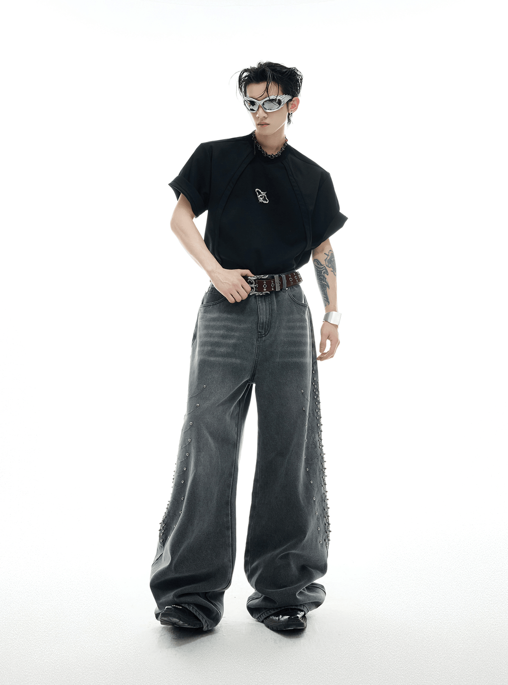 Spine Stud Embroidered Wide - Leg Washed Jeans - COPPING THREADS - ArguE CulturE