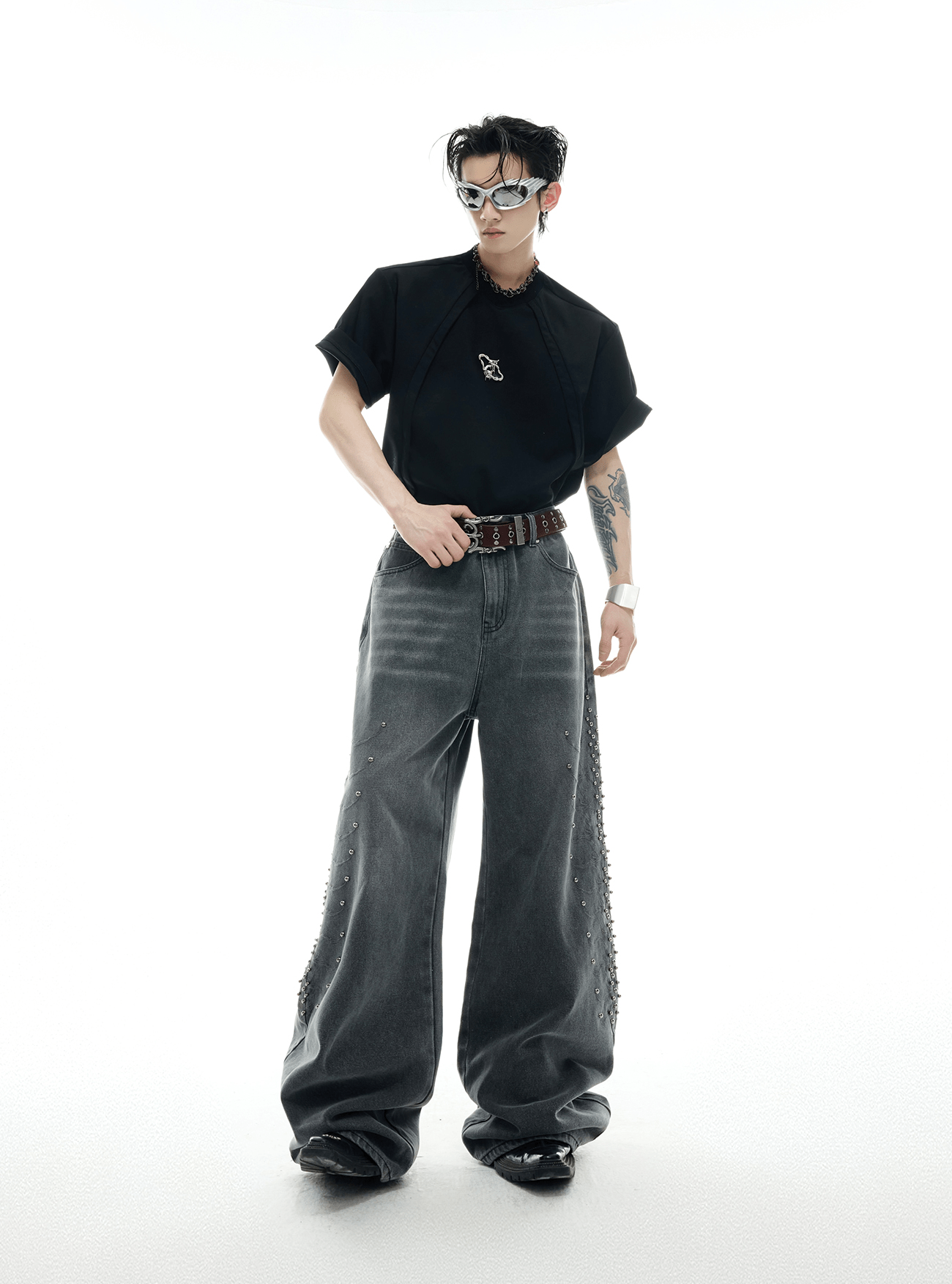 Spine Stud Embroidered Wide - Leg Washed Jeans - COPPING THREADS - ArguE CulturE