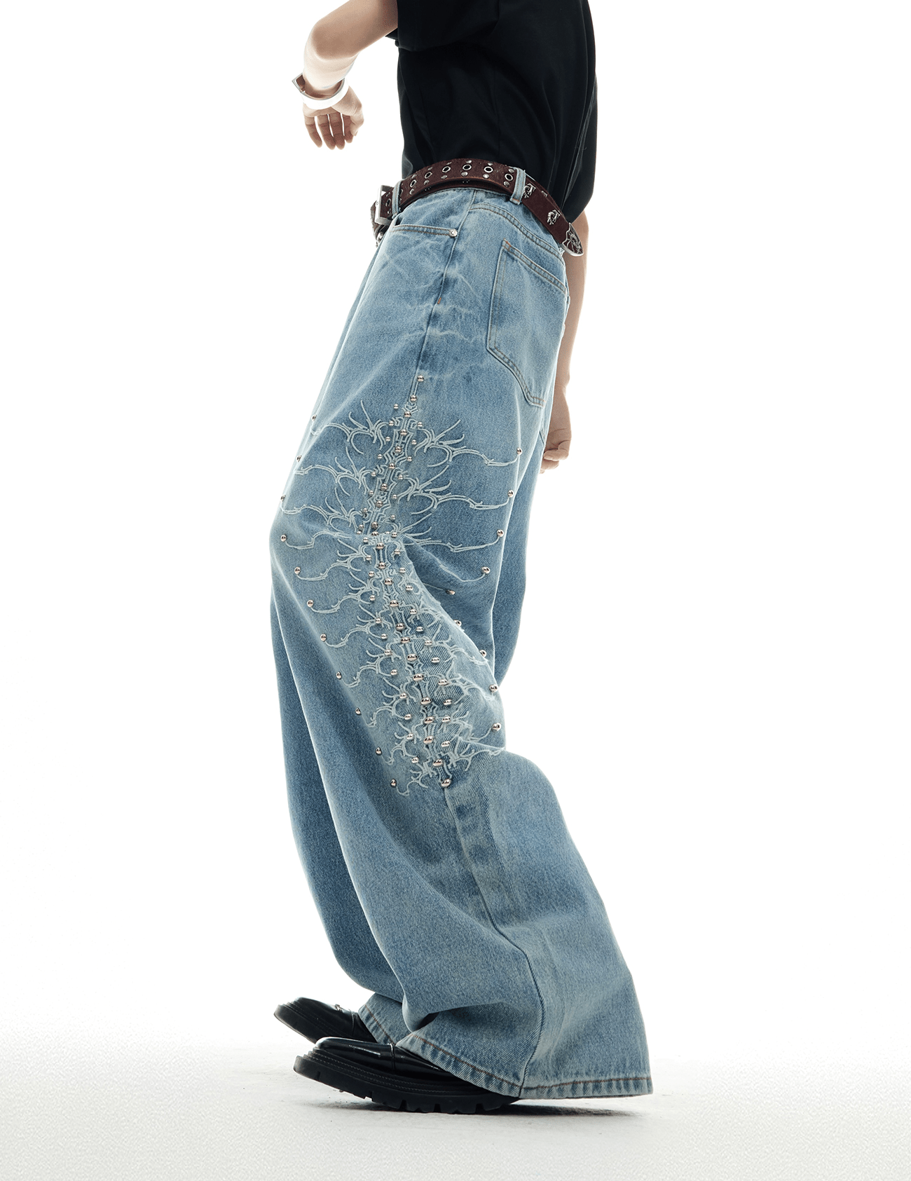 Spine Stud Embroidered Wide - Leg Washed Jeans - COPPING THREADS - ArguE CulturE