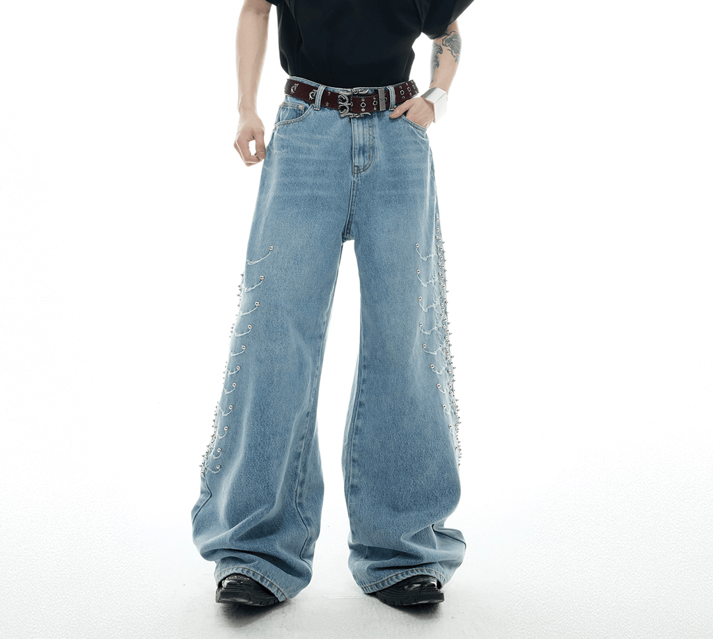 Spine Stud Embroidered Wide - Leg Washed Jeans - COPPING THREADS - ArguE CulturE