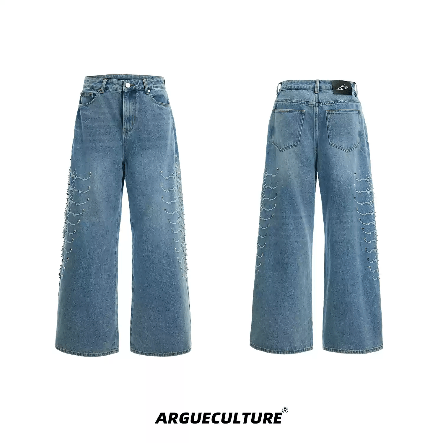 Spine Stud Embroidered Wide - Leg Washed Jeans - COPPING THREADS - ArguE CulturE