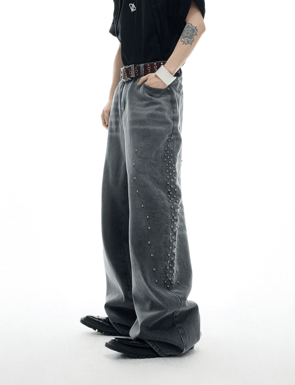 Spine Stud Embroidered Wide - Leg Washed Jeans - COPPING THREADS - ArguE CulturE