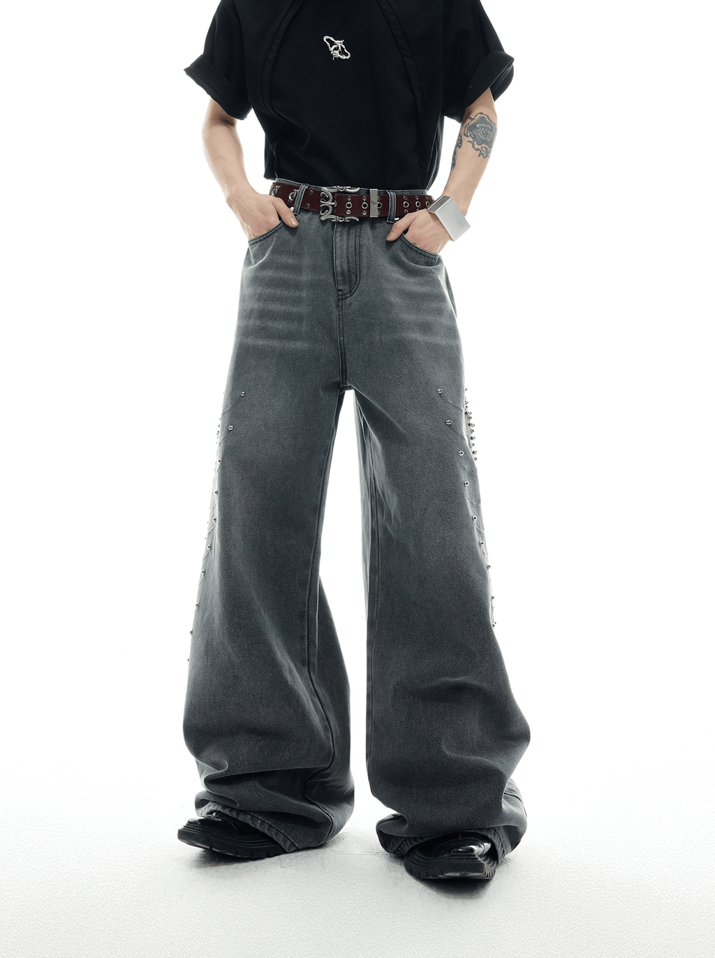 Spine Stud Embroidered Wide - Leg Washed Jeans - COPPING THREADS - ArguE CulturE