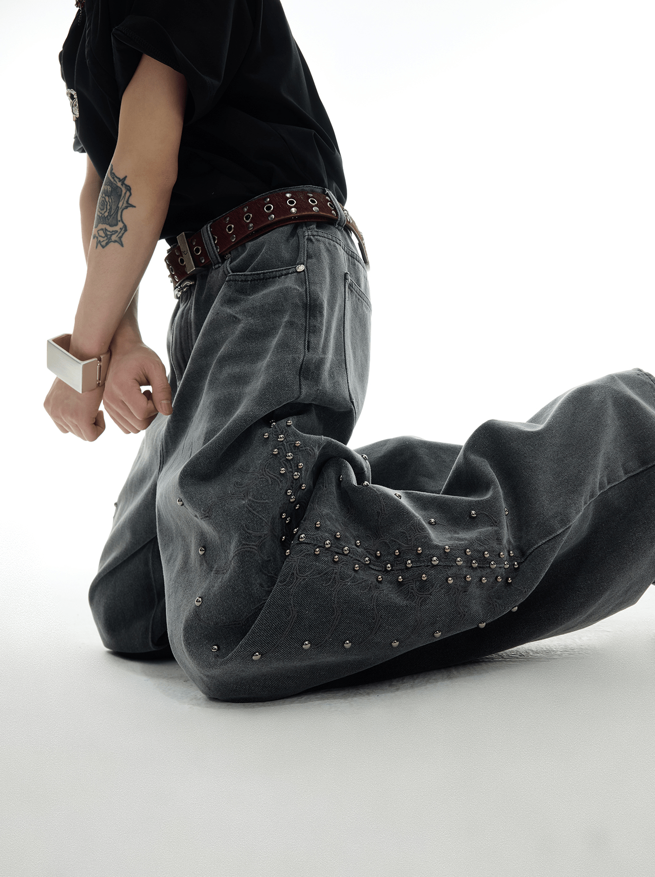 Spine Stud Embroidered Wide - Leg Washed Jeans - COPPING THREADS - ArguE CulturE