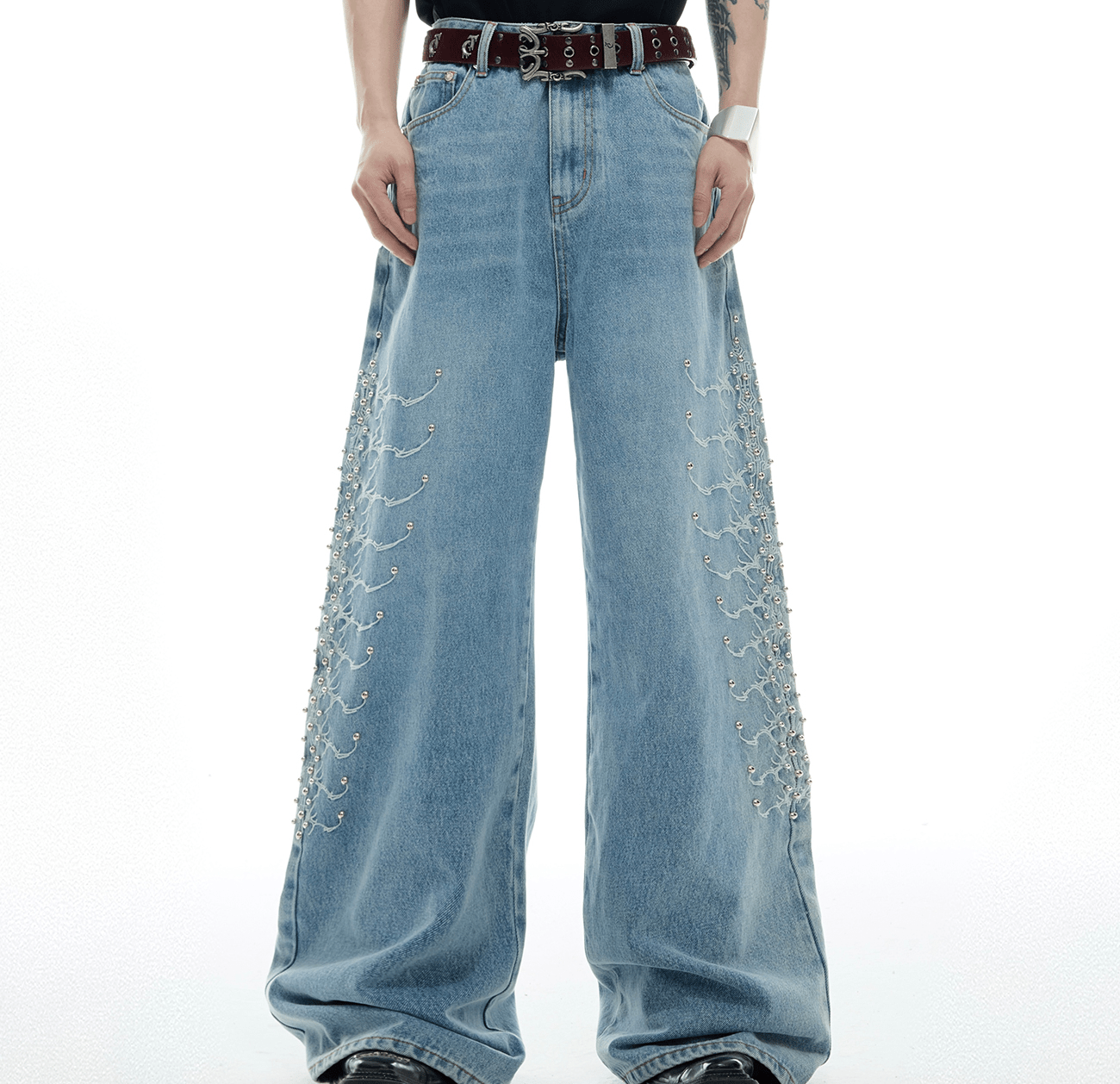 Spine Stud Embroidered Wide - Leg Washed Jeans - COPPING THREADS - ArguE CulturE