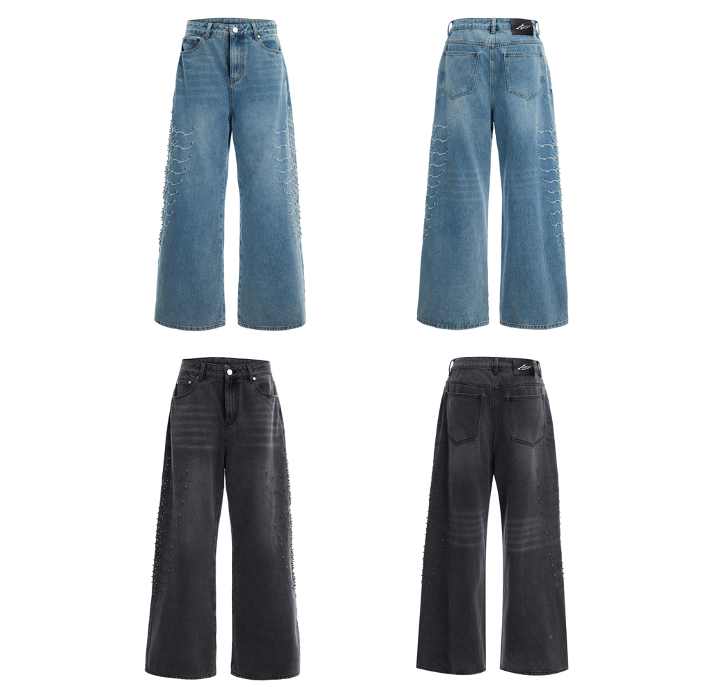 Spine Stud Embroidered Wide - Leg Washed Jeans - COPPING THREADS - ArguE CulturE