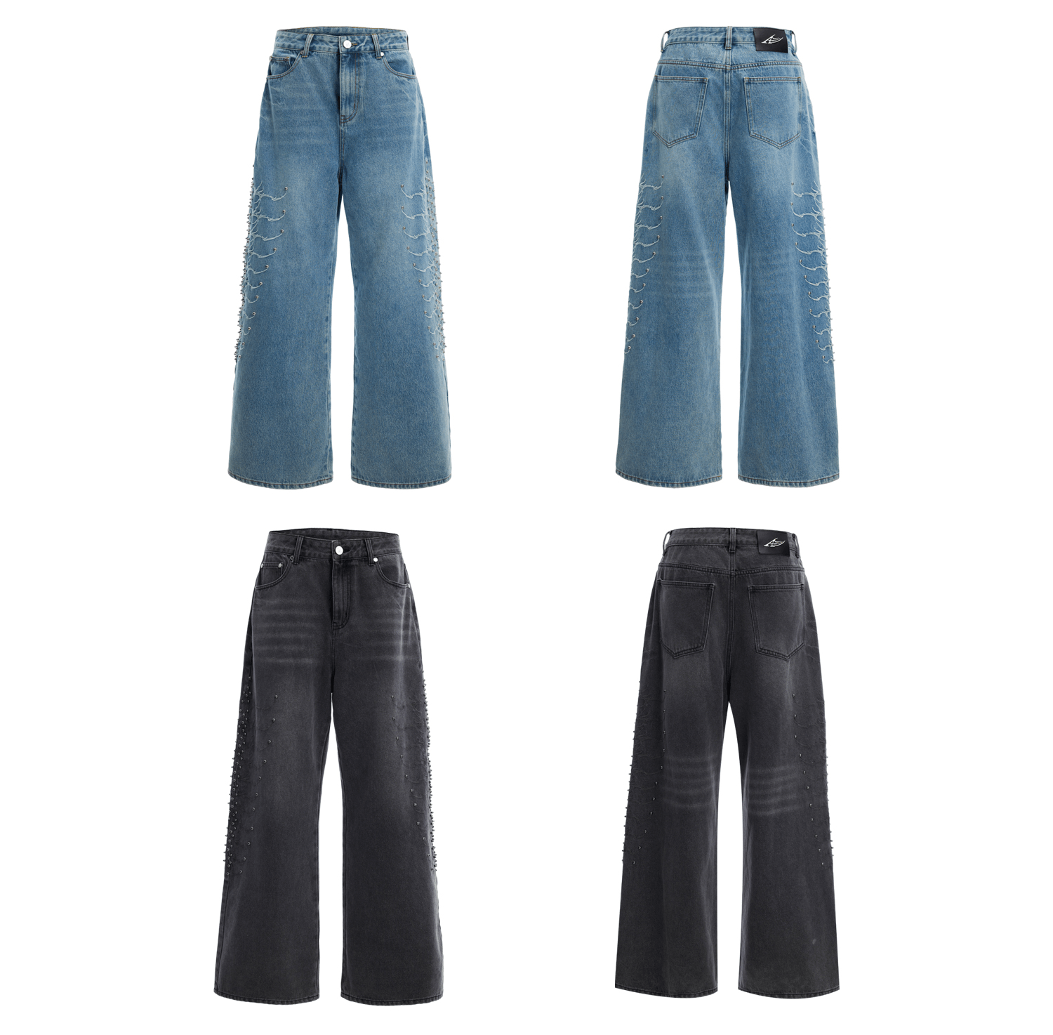 Spine Stud Embroidered Wide - Leg Washed Jeans - COPPING THREADS - ArguE CulturE