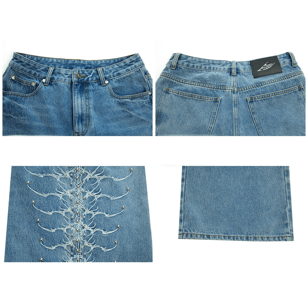 Spine Stud Embroidered Wide - Leg Washed Jeans - COPPING THREADS - ArguE CulturE